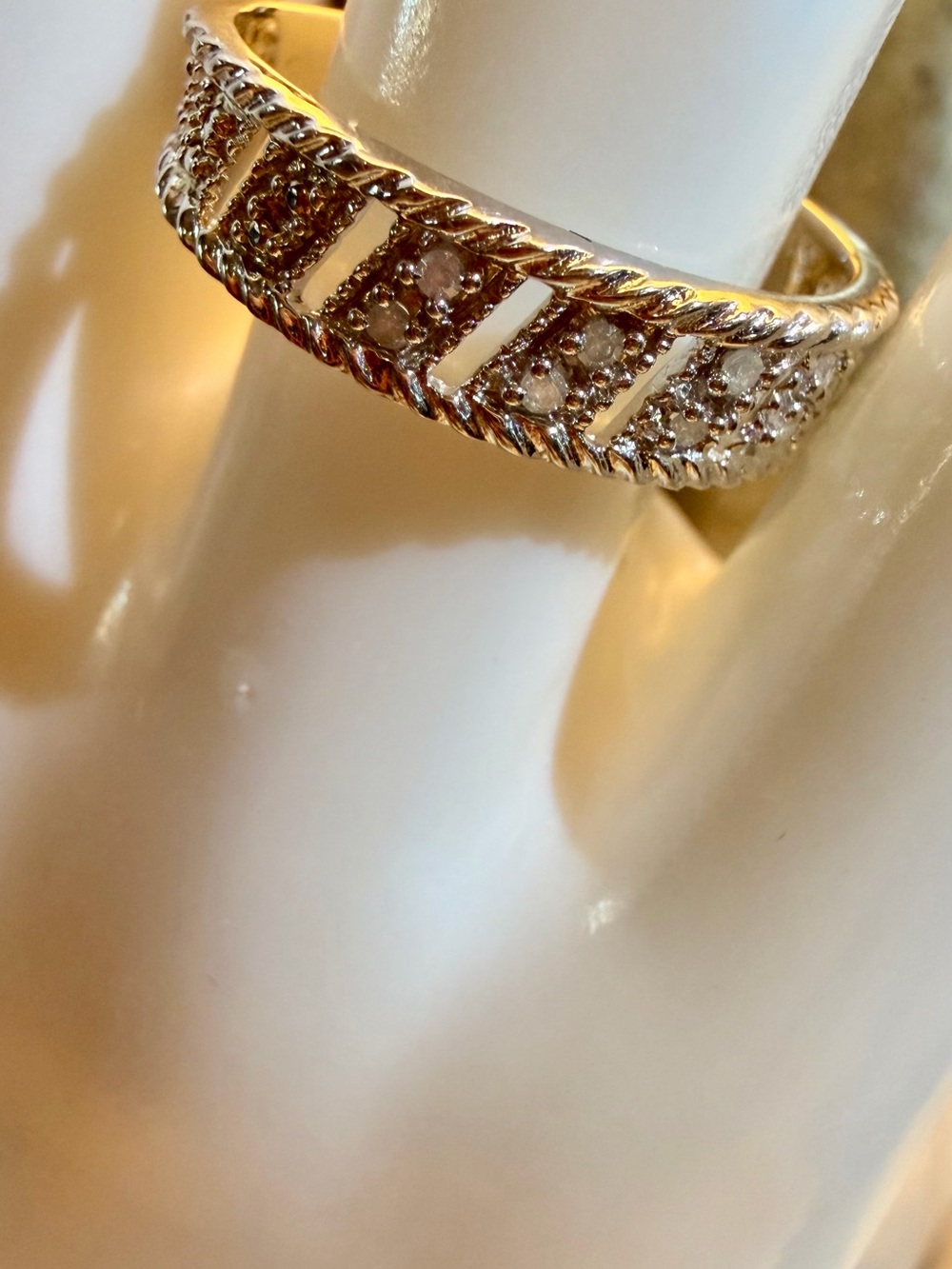 14K White Gold Over Sterling Silver Diamond Ring 0.060 CTW Sz 9 Vintage Style - Picture 12 of 12